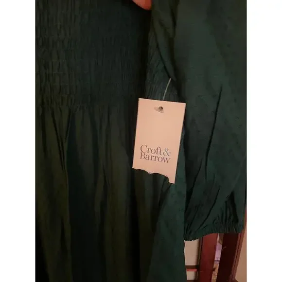 Croft & Barrow 2X Plus Green Long Sleeve Midi Dress NWT Modest Casual - Picture 4 of 8